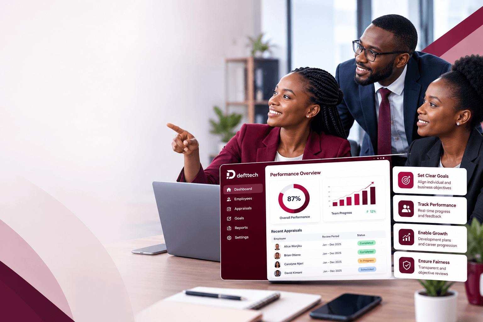 An appraisal record showing an employee's self scores next to their supervisor's scores for each weighted objective